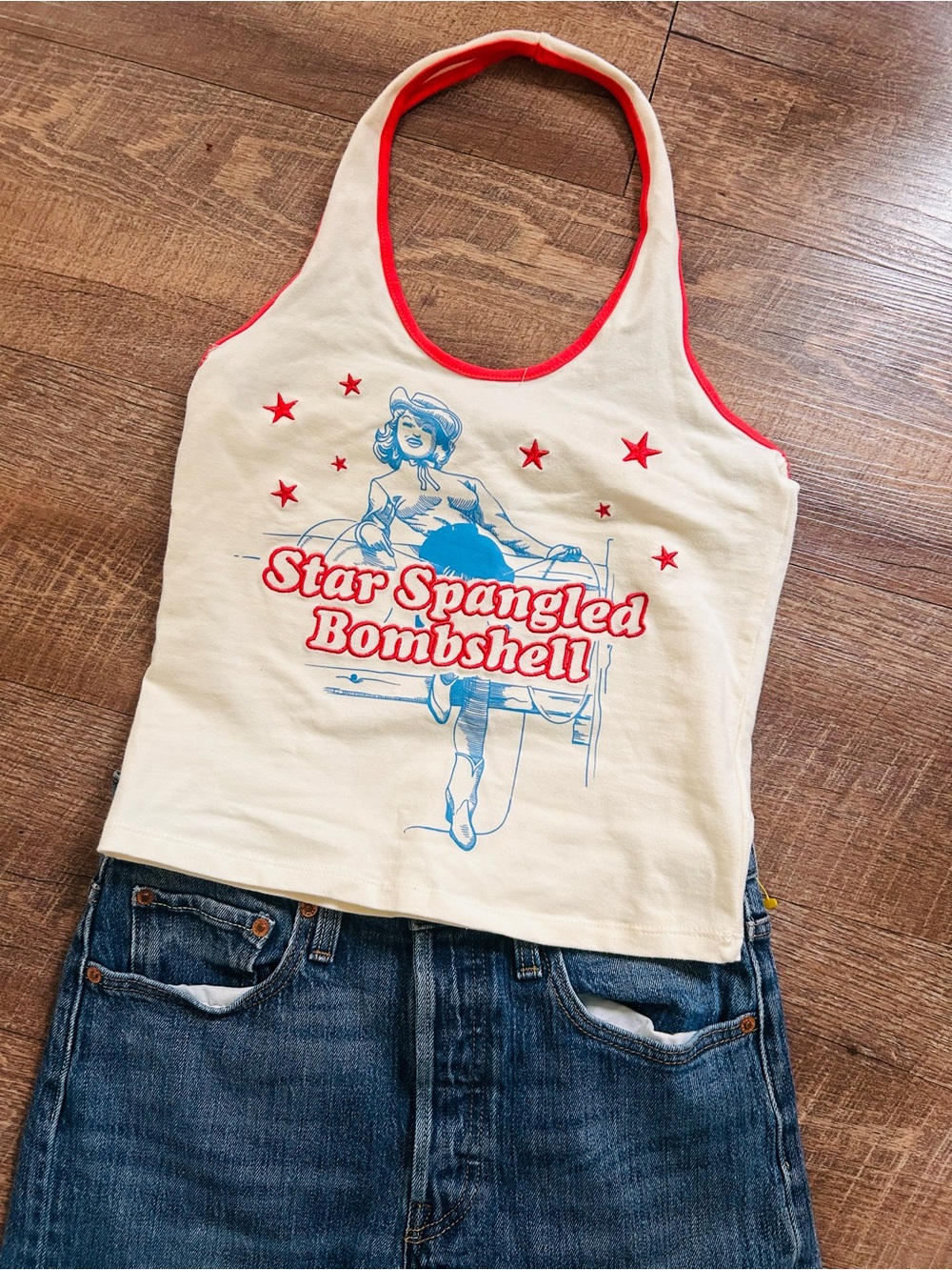 Star Spangled Bombshell Halter Graphic Tank Top